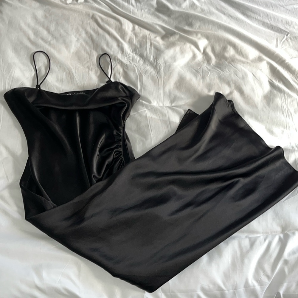 Zara long black silk dress